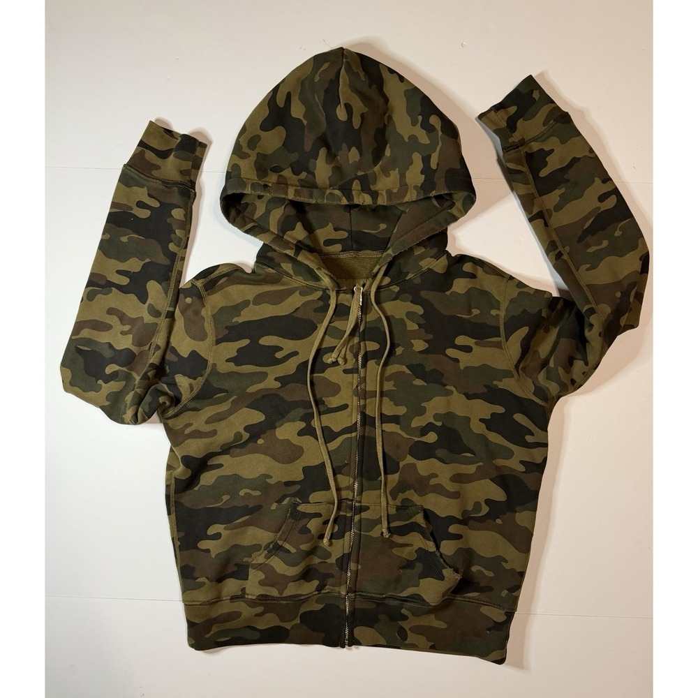 Nili Lotan Camo Zip Up Hoodie Sweatshirt Size Medium Distressed